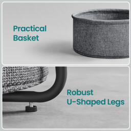 Ochama Side Table, Round End Table with Fabric Basket, for Living Room Bedroom, Bedside Table, Modern Style, Black - thumbnail 2