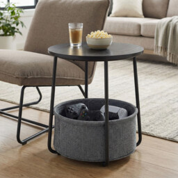 Ochama Side Table, Round End Table with Fabric Basket, for Living Room Bedroom, Bedside Table, Modern Style, Black - thumbnail 6