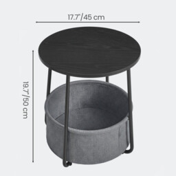 Ochama Side Table, Round End Table with Fabric Basket, for Living Room Bedroom, Bedside Table, Modern Style, Black - thumbnail 4