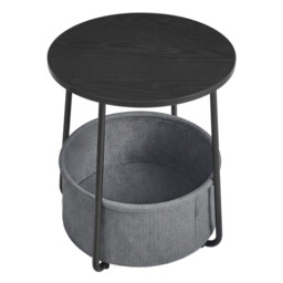Ochama Side Table, Round End Table with Fabric Basket, for Living Room Bedroom, Bedside Table, Modern Style, Black - thumbnail 1