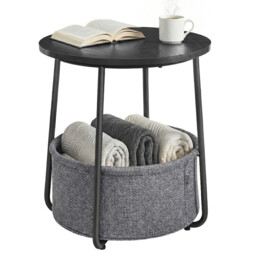 Ochama Side Table, Round End Table with Fabric Basket, for Living Room Bedroom, Bedside Table, Modern Style, Black - thumbnail 3