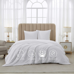 Meeallhome  Seersucker Duvet Cover Set 260*220cm/60*80cm*2  White - thumbnail 1