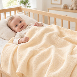 Benarita Double-Layer Gauze Baby Blanket, 100×100cm, 1 Pack, Off-White, Washed Finish Natural Crinkle, Lightweight Durable Lint-Free, All-Season Breathable Absorbent, Suitable for Daily Baby Blanket, Outdoor Soothing Wrap, and Home Rest - thumbnail 2