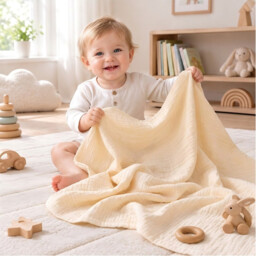 Benarita Double-Layer Gauze Baby Blanket, 100×100cm, 1 Pack, Off-White, Washed Finish Natural Crinkle, Lightweight Durable Lint-Free, All-Season Breathable Absorbent, Suitable for Daily Baby Blanket, Outdoor Soothing Wrap, and Home Rest - thumbnail 5