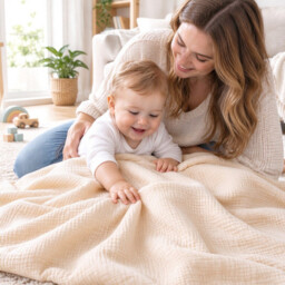 Benarita Double-Layer Gauze Baby Blanket, 100×100cm, 1 Pack, Off-White, Washed Finish Natural Crinkle, Lightweight Durable Lint-Free, All-Season Breathable Absorbent, Suitable for Daily Baby Blanket, Outdoor Soothing Wrap, and Home Rest - thumbnail 3