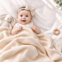 Benarita Double-Layer Gauze Baby Blanket, 100×100cm, 1 Pack, Off-White, Washed Finish Natural Crinkle, Lightweight Durable Lint-Free, All-Season Breathable Absorbent, Suitable for Daily Baby Blanket, Outdoor Soothing Wrap, and Home Rest - thumbnail 6