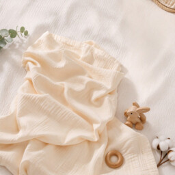 Benarita Double-Layer Gauze Baby Blanket, 100×100cm, 1 Pack, Off-White, Washed Finish Natural Crinkle, Lightweight Durable Lint-Free, All-Season Breathable Absorbent, Suitable for Daily Baby Blanket, Outdoor Soothing Wrap, and Home Rest - thumbnail 4