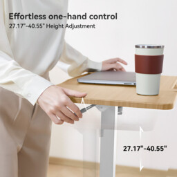 SIHOO D01 Overbed Table - Height & Tilt Adjustable, Laptop Standing Desk with Wheels for Hospital & Home Use, Maple - thumbnail 2