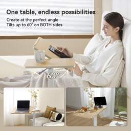 SIHOO D01 Overbed Table - Height & Tilt Adjustable, Laptop Standing Desk with Wheels for Hospital & Home Use, Maple - thumbnail 6