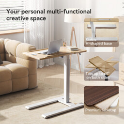SIHOO D01 Overbed Table - Height & Tilt Adjustable, Laptop Standing Desk with Wheels for Hospital & Home Use, Maple - thumbnail 3