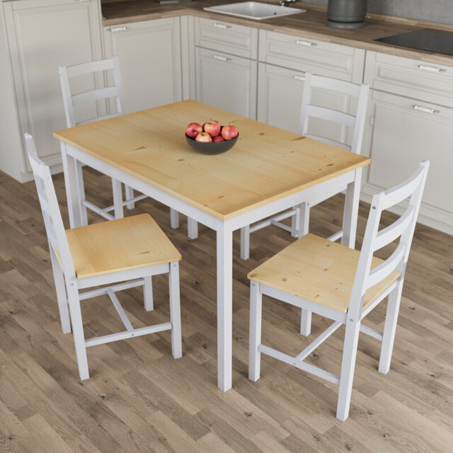 Vida Designs Yorkshire 4 Seater Dining Set, White & Pine - image 1