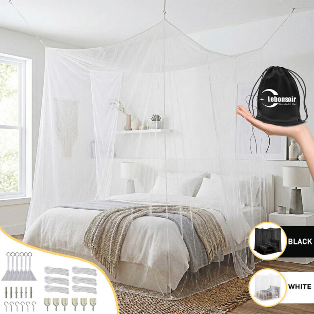 LeBonsoir Four-Sided Mosquito Net, suitable for mosquito net/bed screen/bed curtain, rectangular anti-mosquito net, suitable for camping/home use/outdoor/Travel, with 6 hanging rings and 2 openings, white, L200×W180×H180 cm - image 1