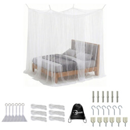 LeBonsoir Four-Sided Mosquito Net, suitable for mosquito net/bed screen/bed curtain, rectangular anti-mosquito net, suitable for camping/home use/outdoor/Travel, with 6 hanging rings and 2 openings, white, L200×W180×H180 cm - thumbnail 3