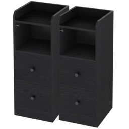 HaluPeit Slim Bedside Tables Set of 2, Narrow Side Table with 2 Drawers, Bedside Cabinet with Open Compartment, Adjustable Drawer Position for Bedroom, Living Room, 30 x 24 x 65 cm Black - thumbnail 1