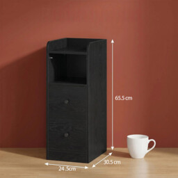HaluPeit Slim Bedside Tables Set of 2, Narrow Side Table with 2 Drawers, Bedside Cabinet with Open Compartment, Adjustable Drawer Position for Bedroom, Living Room, 30 x 24 x 65 cm Black - thumbnail 4