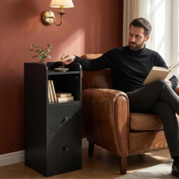 HaluPeit Slim Bedside Tables Set of 2, Narrow Side Table with 2 Drawers, Bedside Cabinet with Open Compartment, Adjustable Drawer Position for Bedroom, Living Room, 30 x 24 x 65 cm Black - thumbnail 6