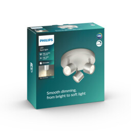 Philips Ceiling/Wall Spotlights Round Star 3 x Warm White 16.5W Brushed Aluminium - thumbnail 3