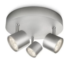 Philips Ceiling/Wall Spotlights Round Star 3 x Warm White 16.5W Brushed Aluminium - thumbnail 1