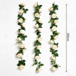 Wei's Moment Pack of 3 (2 metres) Artificial Flower Garland Champagne Peony Garland Artificial Flower Garland Roses Silk Flowers Garland Artificial Flowers Hanging Rose Garland for Wedding Home Decor - thumbnail 4