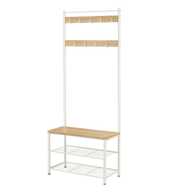 " Ochama Coat Rack, Hall Tree with Shoe Storage Bench, 32 x 70 x 177 cm, Industrial, Natural and White" - image 1