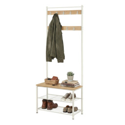 " Ochama Coat Rack, Hall Tree with Shoe Storage Bench, 32 x 70 x 177 cm, Industrial, Natural and White" - thumbnail 5
