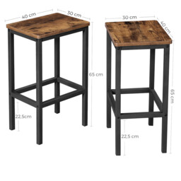 Ochama Set of 2 Bar Stools, High Chairs for Kitchen, Dining Room or Living Room, Industrial Style, Rustic Brown and Black - thumbnail 5