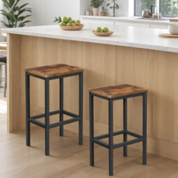 Ochama Set of 2 Bar Stools, High Chairs for Kitchen, Dining Room or Living Room, Industrial Style, Rustic Brown and Black - thumbnail 2