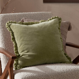 Yard Cushion Bertie Washed Cotton Velvet Square Sage 45x45cm - thumbnail 1