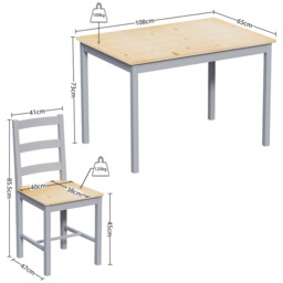 Vida Designs Yorkshire 4 Seater Dining Set, Grey & Pine - thumbnail 3