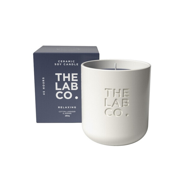 The Lab Co. Luxury Scented Candle - Ceramic Jar - 45hrs Burn Time - Relaxing Fragrance with Cotton, Lavender and Jasmine - 100% Vegan Soy Wax - 280g wax weight - image 1