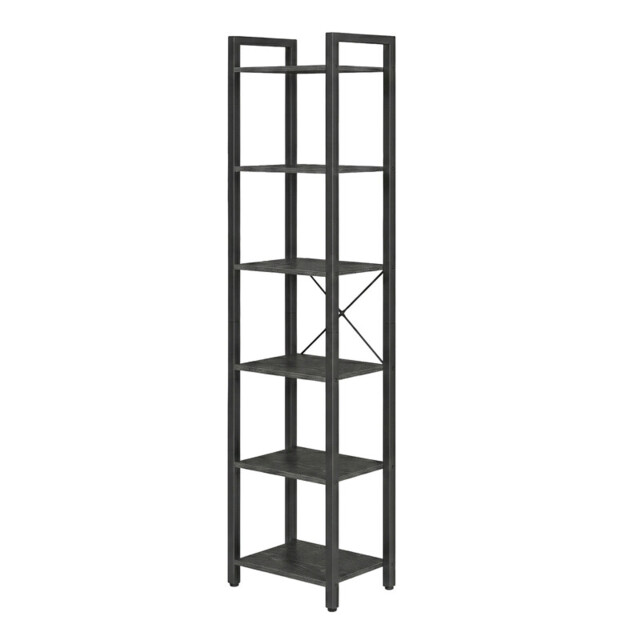 " Ochama 6-Tier Tall Bookshelf, Narrow Bookcase with Steel Frame, Skinny Book Shelf for Living Room, Study, Black" - image 1