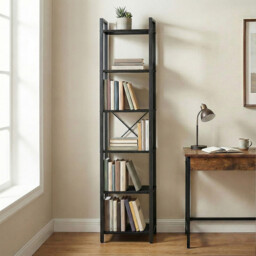 " Ochama 6-Tier Tall Bookshelf, Narrow Bookcase with Steel Frame, Skinny Book Shelf for Living Room, Study, Black" - thumbnail 2