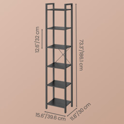 " Ochama 6-Tier Tall Bookshelf, Narrow Bookcase with Steel Frame, Skinny Book Shelf for Living Room, Study, Black" - thumbnail 3