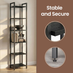 " Ochama 6-Tier Tall Bookshelf, Narrow Bookcase with Steel Frame, Skinny Book Shelf for Living Room, Study, Black" - thumbnail 4