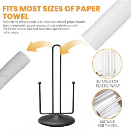 JU7CER Black Kitchen Cleaning Paper Towel Holder - Countertop Standing, with Fixing Rod, Modern & Minimalist Design, Ideal for Home Use - thumbnail 2