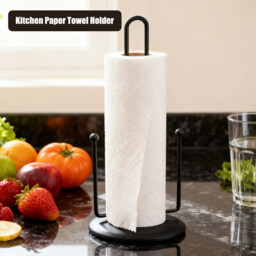 JU7CER Black Kitchen Cleaning Paper Towel Holder - Countertop Standing, with Fixing Rod, Modern & Minimalist Design, Ideal for Home Use - thumbnail 3