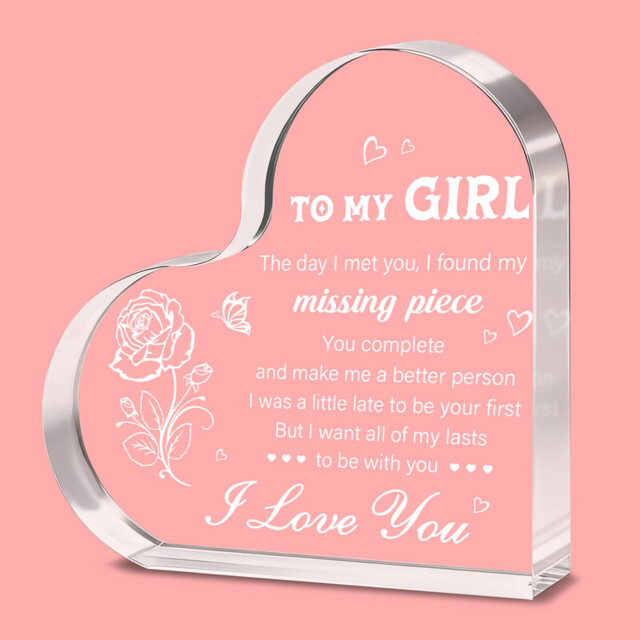 "Alphynix 1pc Romantic Crystal Heart, ""TO MY GIRL"" Valentine's Gift with ""I Want All of My Lasts to Be With You"" Love Message, Perfect Proposal Gift" - image 1