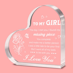 "Alphynix 1pc Romantic Crystal Heart, ""TO MY GIRL"" Valentine's Gift with ""I Want All of My Lasts to Be With You"" Love Message, Perfect Proposal Gift" - thumbnail 1