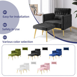 GRAVFORCE  Velvet Modern Accent Chair and Ottoman Set with 2 USB Ports, Pink Comfy Reading Chair Bedroom Living Room Chairs, Recliner Lounge Chair, Adjustable Backrest and Pillow, Pink (Pink) - thumbnail 7