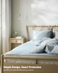 MENDALE Reversible Quilted Mattress Protector – Dual-Sided Cooling Cover in Light Blue & Beige – Padded, Breathable, and Comfortable with Secure Corner Straps for All Seasons, 180x200cm - thumbnail 4