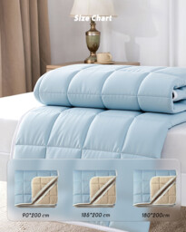 MENDALE Reversible Quilted Mattress Protector – Dual-Sided Cooling Cover in Light Blue & Beige – Padded, Breathable, and Comfortable with Secure Corner Straps for All Seasons, 180x200cm - thumbnail 7