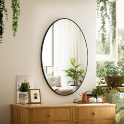 Melodieux Oval Wall Mirror 51x71cm Black Circle Hanging Wall Mirror Home Decorative Wall Mounted Vanity Mirror for Bathroom Living Room Hallway - thumbnail 5