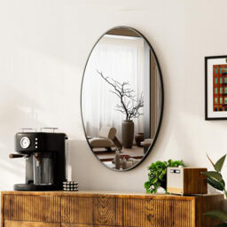 Melodieux Oval Wall Mirror 51x71cm Black Circle Hanging Wall Mirror Home Decorative Wall Mounted Vanity Mirror for Bathroom Living Room Hallway - thumbnail 1