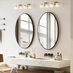 Melodieux Oval Wall Mirror 51x71cm Black Circle Hanging Wall Mirror Home Decorative Wall Mounted Vanity Mirror for Bathroom Living Room Hallway - thumbnail 2