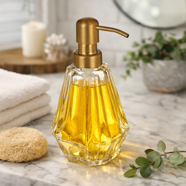 Interiors by Premier Modern Lotion Dispenser, Glass Lotion Pump Dispenser With Brass Nozzle, Hand Cream Bottle, Soap Dispenser - image 1