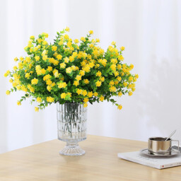 8Pcs 13.8in/35cm Artificial Fake Flowers No Fade Boxwood Faux Plastic Plants for Garden Patio Porch Window Box Home Wedding Farmhouse Décor(yellow) - thumbnail 2