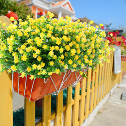 8Pcs 13.8in/35cm Artificial Fake Flowers No Fade Boxwood Faux Plastic Plants for Garden Patio Porch Window Box Home Wedding Farmhouse Décor(yellow) - thumbnail 3