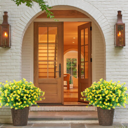 8Pcs 13.8in/35cm Artificial Fake Flowers No Fade Boxwood Faux Plastic Plants for Garden Patio Porch Window Box Home Wedding Farmhouse Décor(yellow) - thumbnail 5