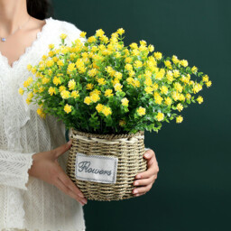 8Pcs 13.8in/35cm Artificial Fake Flowers No Fade Boxwood Faux Plastic Plants for Garden Patio Porch Window Box Home Wedding Farmhouse Décor(yellow) - thumbnail 7