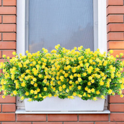 8Pcs 13.8in/35cm Artificial Fake Flowers No Fade Boxwood Faux Plastic Plants for Garden Patio Porch Window Box Home Wedding Farmhouse Décor(yellow) - thumbnail 4